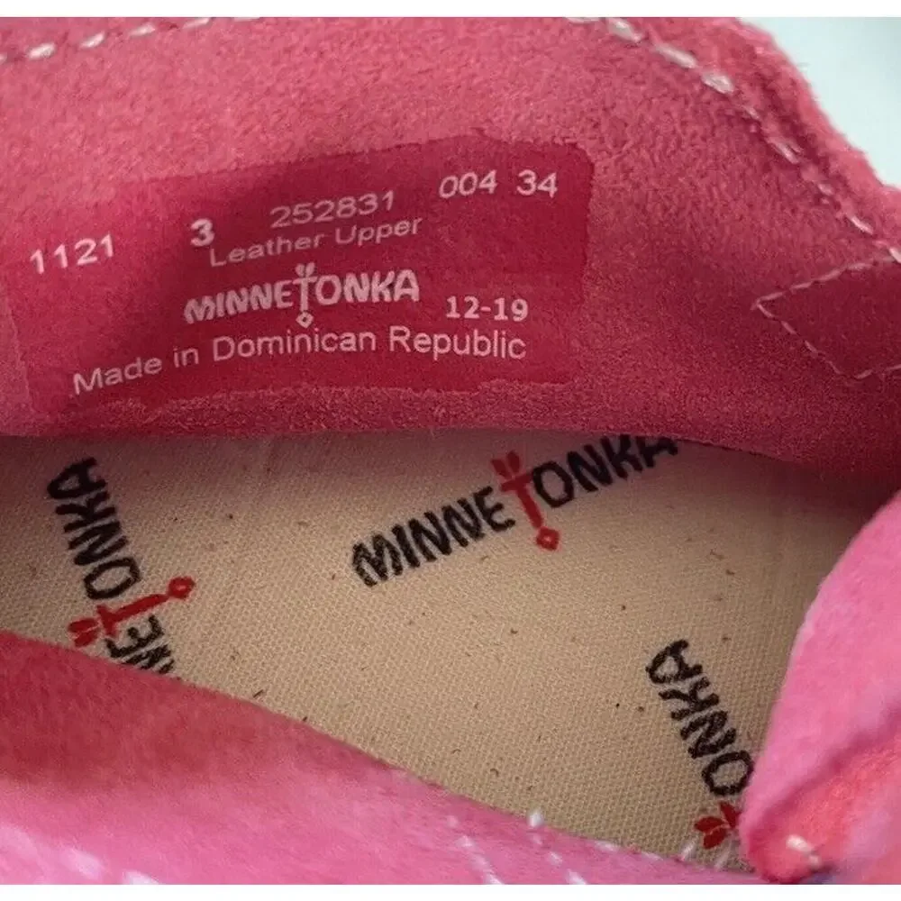 Minnetonka Pink Suede Moccasin Fringe Booties Toddler Baby Girls Leather Size 3